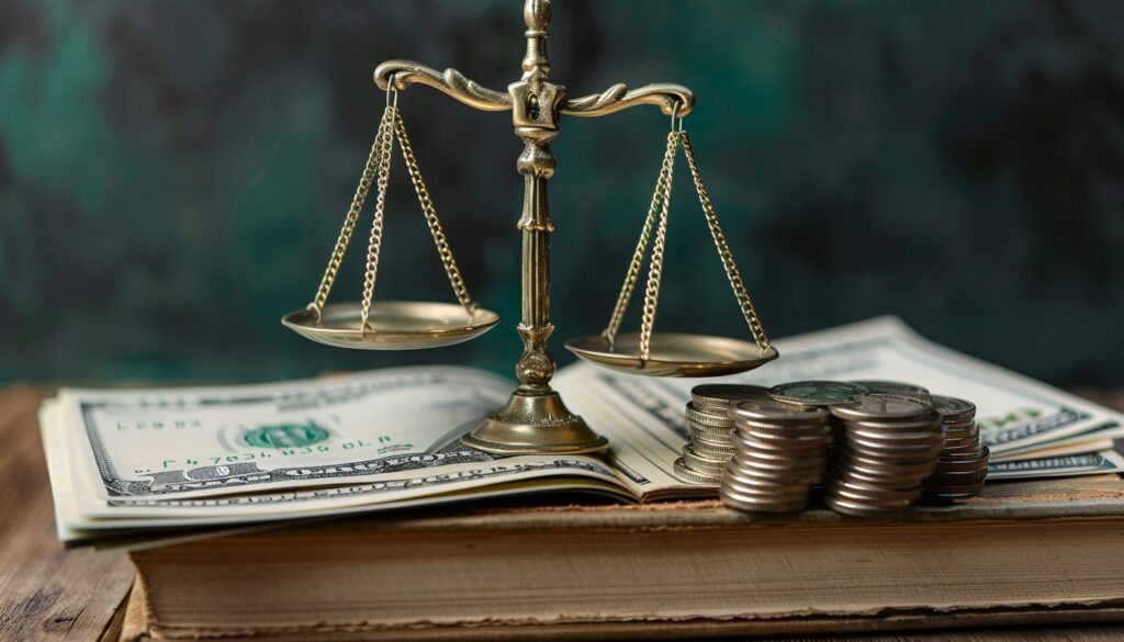 Balance scale weighing medical reports against monetary compensation in a motorcycle accident settlement.