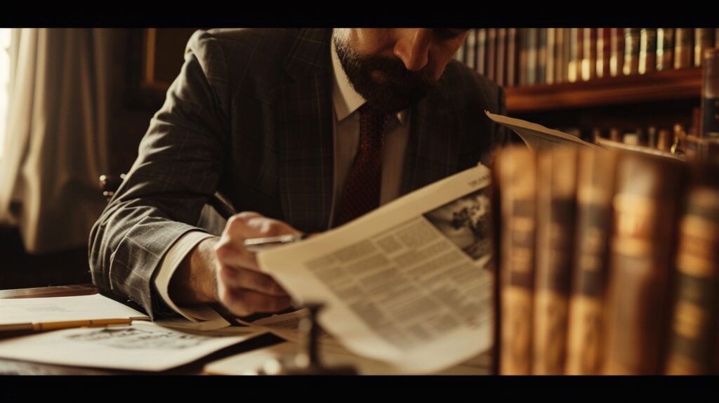 Riverside personal injury lawyer working in his office surrounded by books and legal documents.