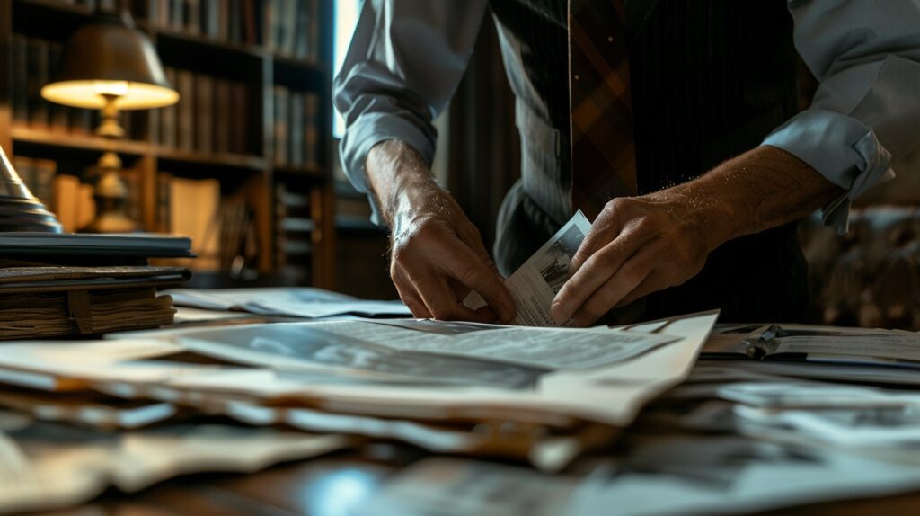 Riverside personal injury lawyer reviewing legal documents on a desk.