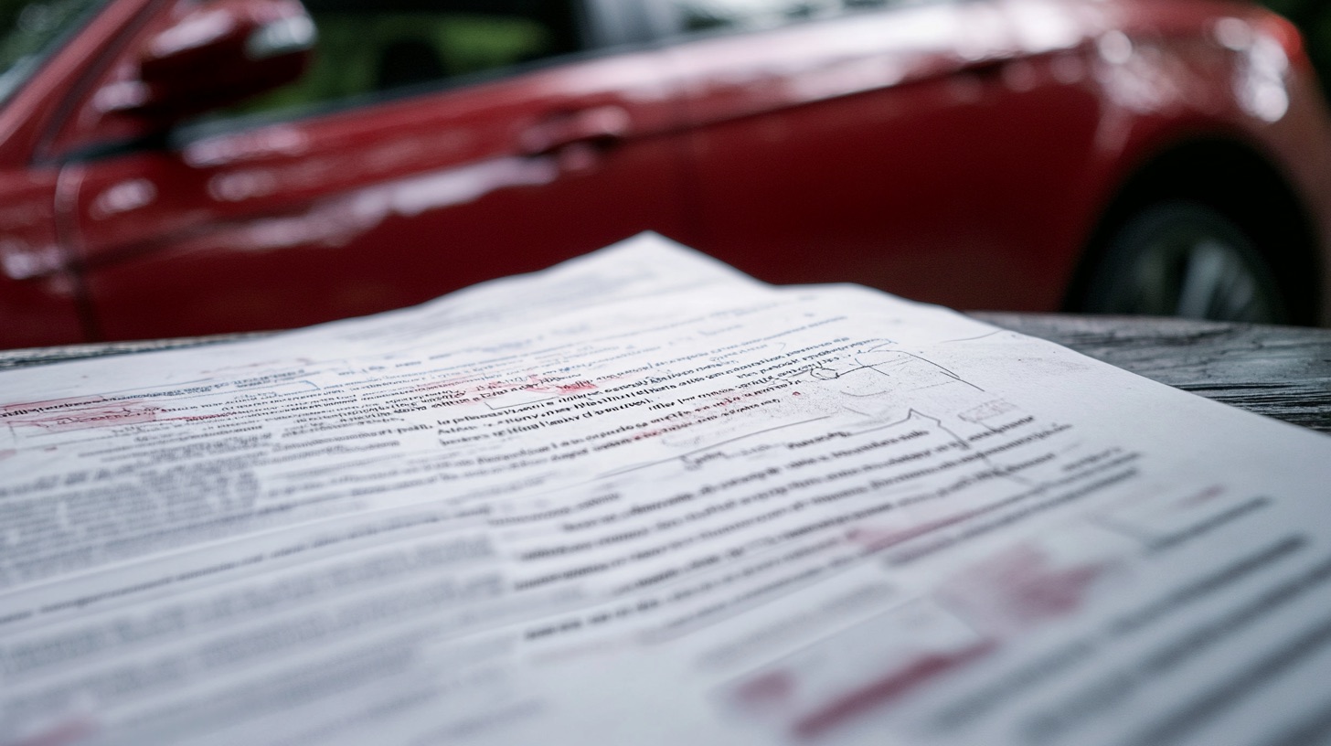 A close-up of an auto insurance policy document highlighting key coverage types, including liability and uninsured motorist.