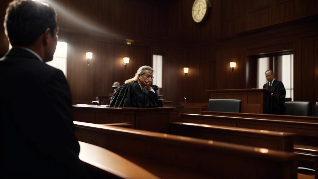 a dramatic courtroom scene showcases a solemn judge presiding over a pivotal personal injury case, with intense expressions and a spotlight illuminating the tension in the air.